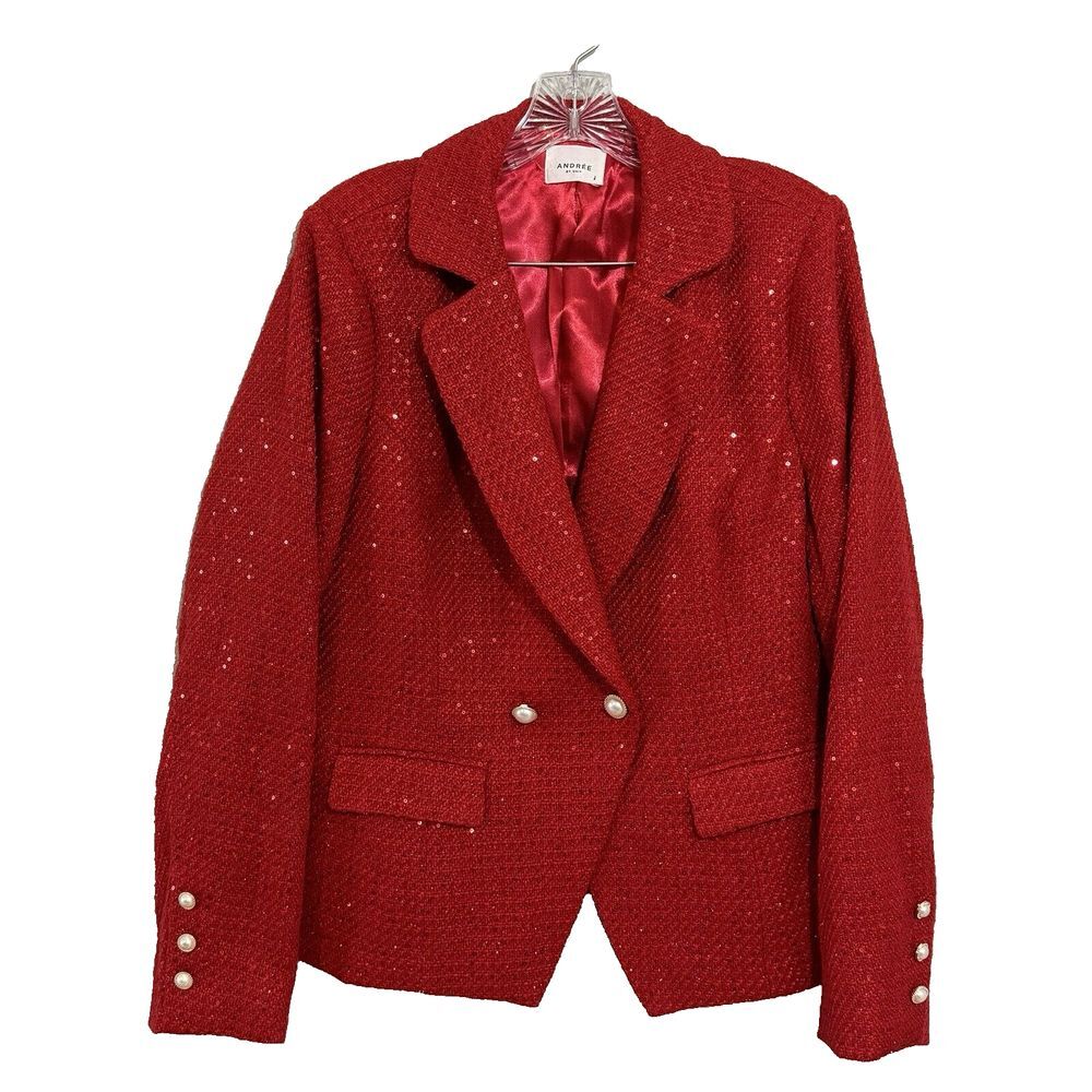 Andree by UNIT Women Red Sequin Blazer Large Gameday UofH Louisville Nebraska